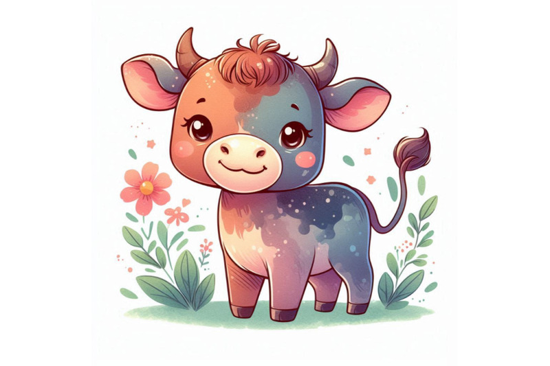 cute-watercolor-calf-baby-bull-illustration-cattle-farm