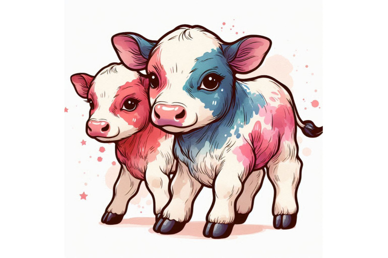 cute-watercolor-calf-baby-bull-illustration-cattle-farm