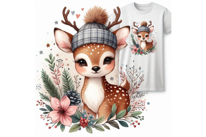 cute-forest-deer-t-shirt-graphics-watercolor-deer-illustration