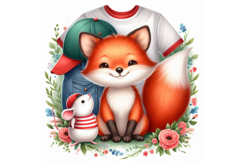 cute-fox-t-shirt-graphics-watercolor-fox-and-mouse-illustration