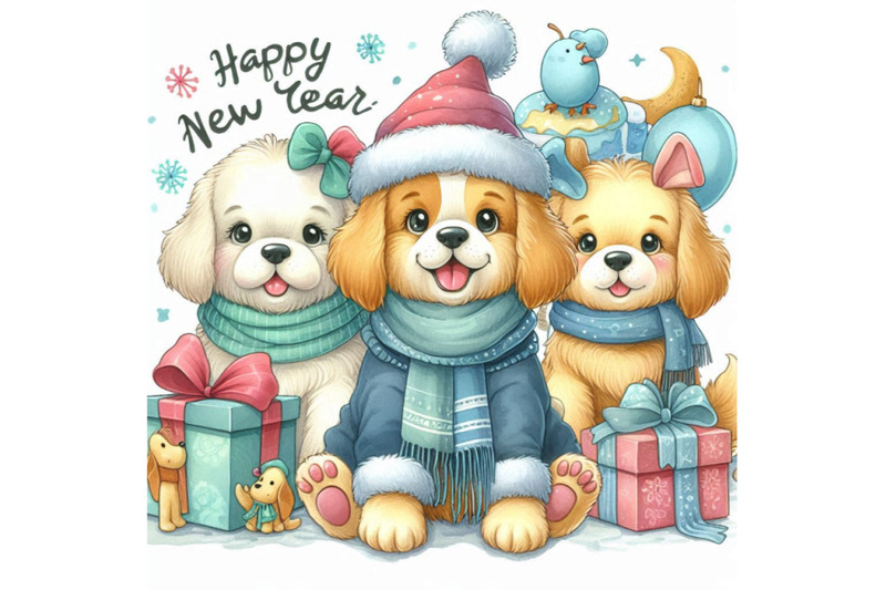 dog-year-greeting-card-cute-cartoon-puppy-watercolor