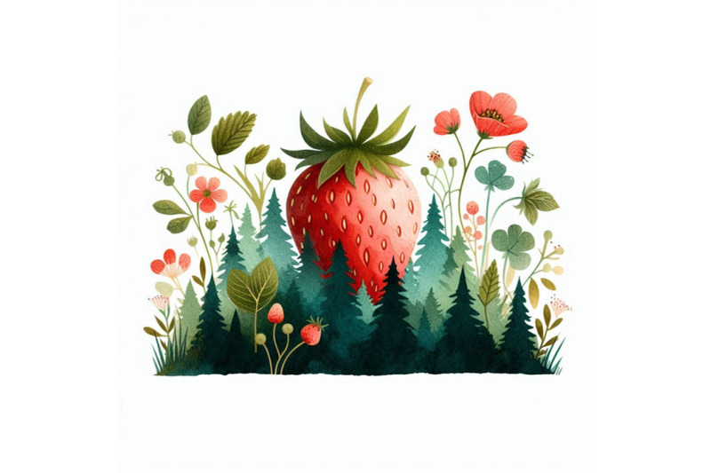 forest-strawberries-watercolor-illustration