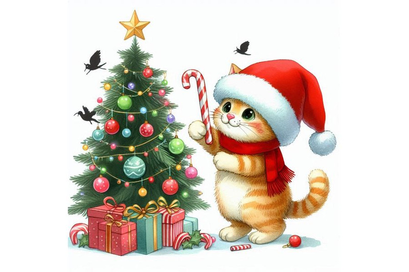 funny-christmas-cat-and-christmas-tree-illustration-for