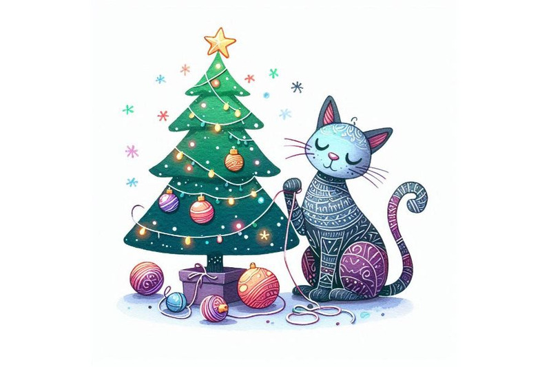 funny-christmas-cat-and-christmas-tree-illustration-for