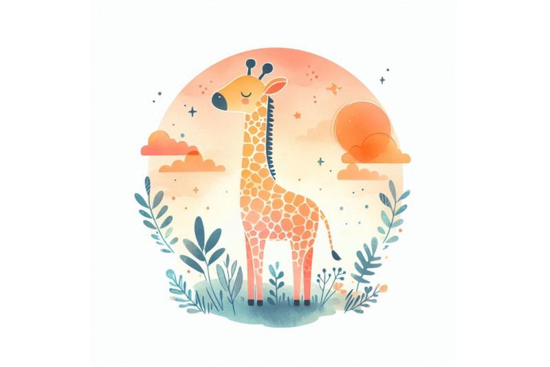 giraffe-hand-drawn-watercolor-illustration