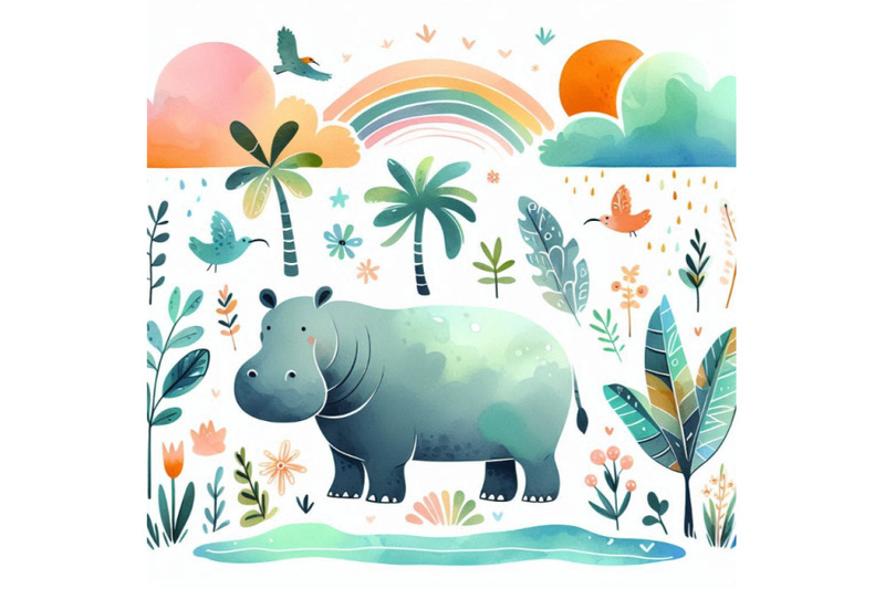 hippopotamus-hand-drawn-watercolor-illustration