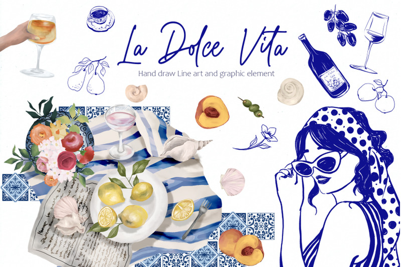 la-dolce-vita-hand-draw-line-art-and-graphic-element