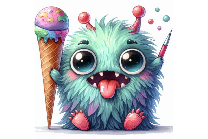 cute-monster-watercolor-illustration-fluffy-monster-cartoon-cute