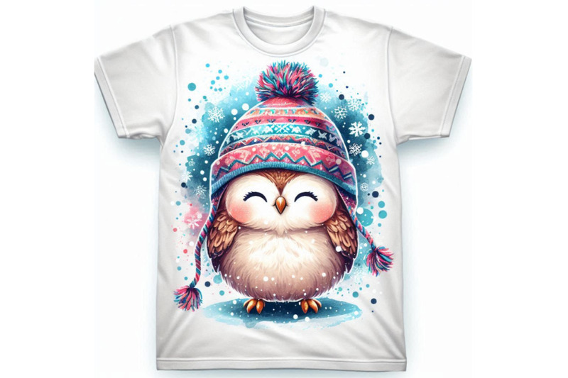 cute-owl-t-shirt-graphics-snowy-owl-illustration-with-splash-wa