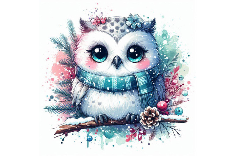 cute-owl-t-shirt-graphics-snowy-owl-illustration-with-splash-wa