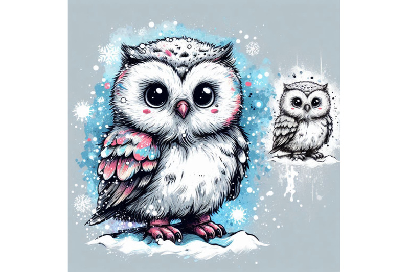 cute-owl-t-shirt-graphics-snowy-owl-illustration-with-splash-wa