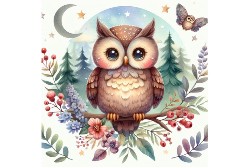 cute-owl-t-shirt-graphics-watercolor-forest-owl-illustration