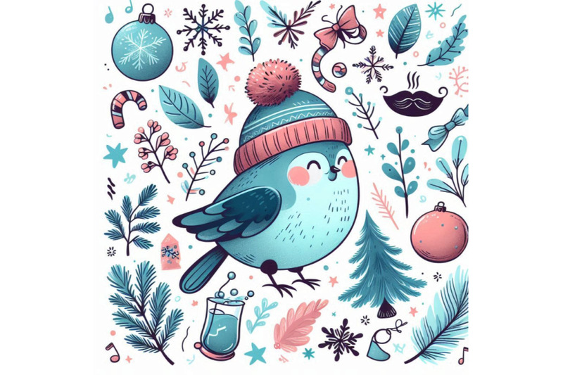 new-year-background-with-winter-elements-and-cute-bi