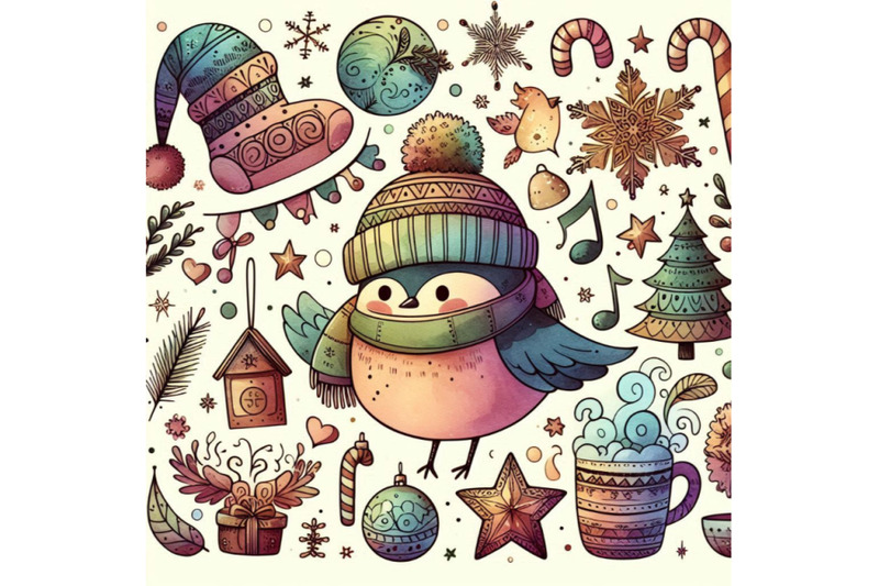 new-year-background-with-winter-elements-and-cute-bi