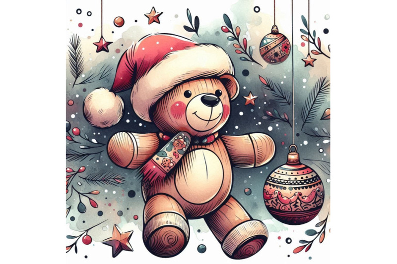 new-year-toy-bear-christmas-background-watercolor-ill