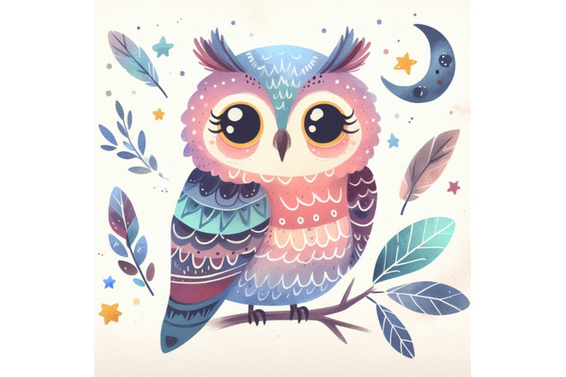 owl-cute-owl-watercolor-forest-bird-school-illustration