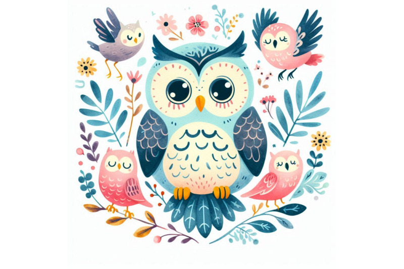 owl-cute-owl-watercolor-forest-bird-school-illustration