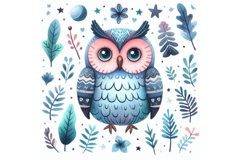 owl-cute-owl-watercolor-forest-bird-school-illustration