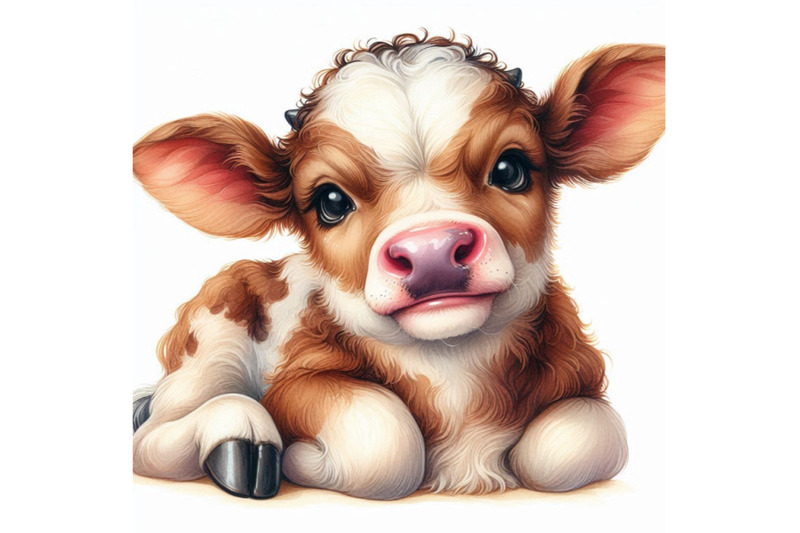 cute-watercolor-calf-baby-bull-illustration-cattle-farm-animal