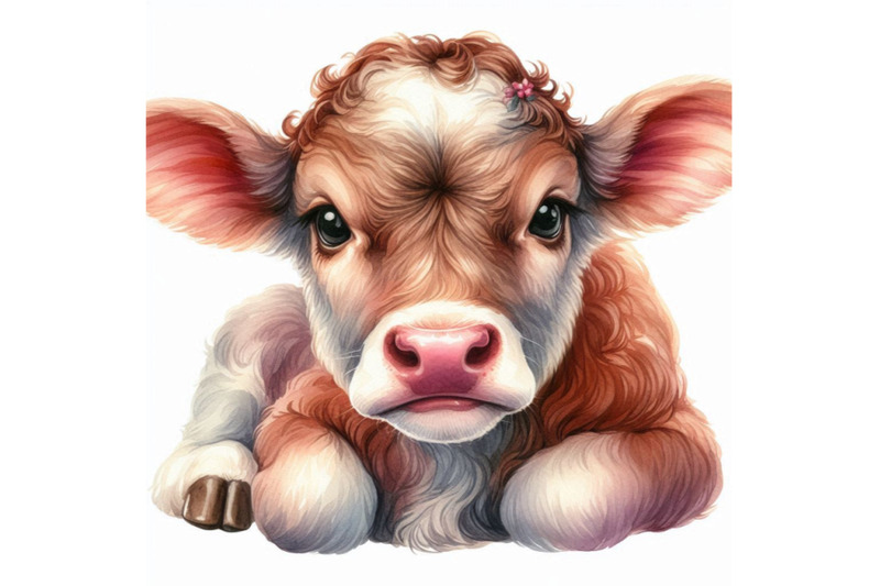 cute-watercolor-calf-baby-bull-illustration-cattle-farm-animal