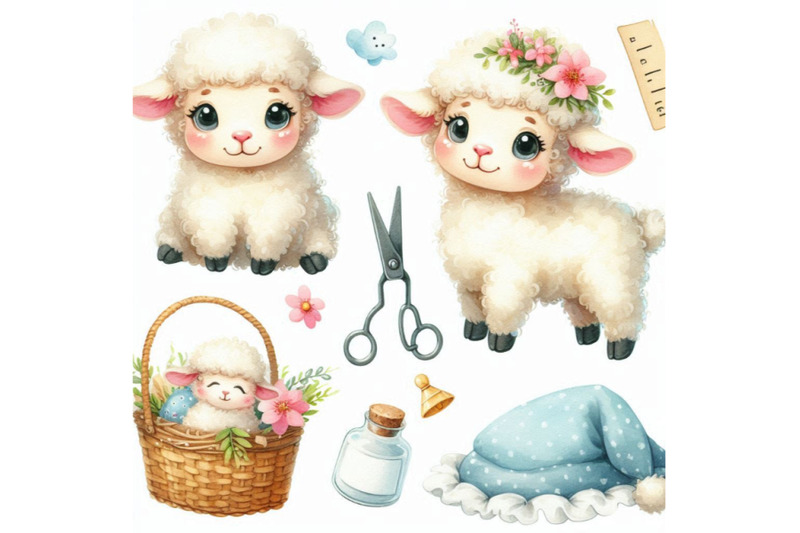 cute-watercolor-cartoon-lamb-farm-animal-illustration