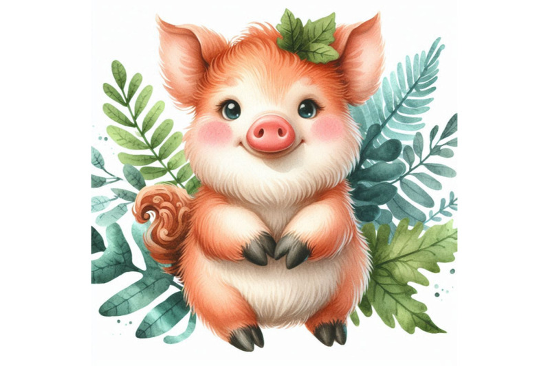 cute-watercolor-cartoon-pig-forest-animal-illustration