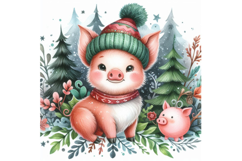 cute-watercolor-cartoon-pig-forest-animal-illustration