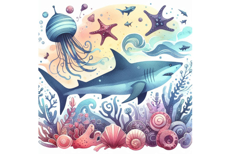 shark-underwater-life-watercolor-illustration-sea-anima