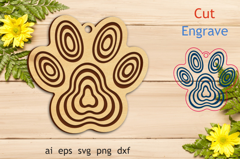 keychain-with-dog-paw-laser-cut-svg