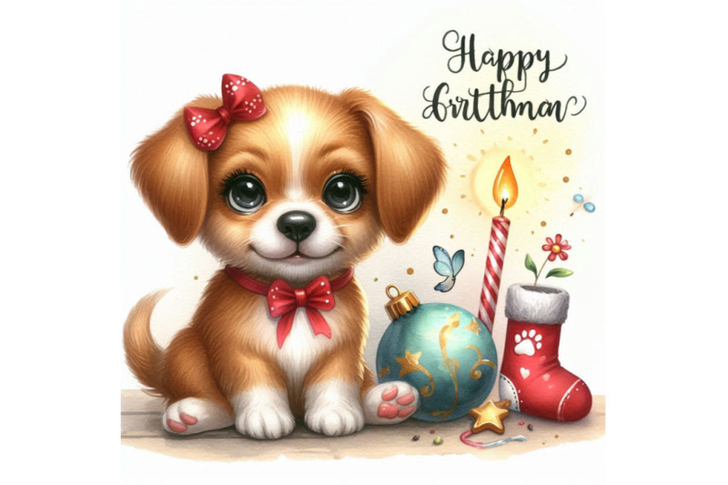 dog-year-greeting-card-cute-cartoon-puppy-watercolor-illustration