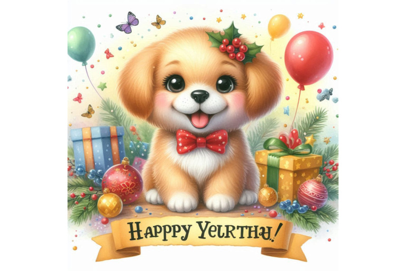 dog-year-greeting-card-cute-cartoon-puppy-watercolor-illustration