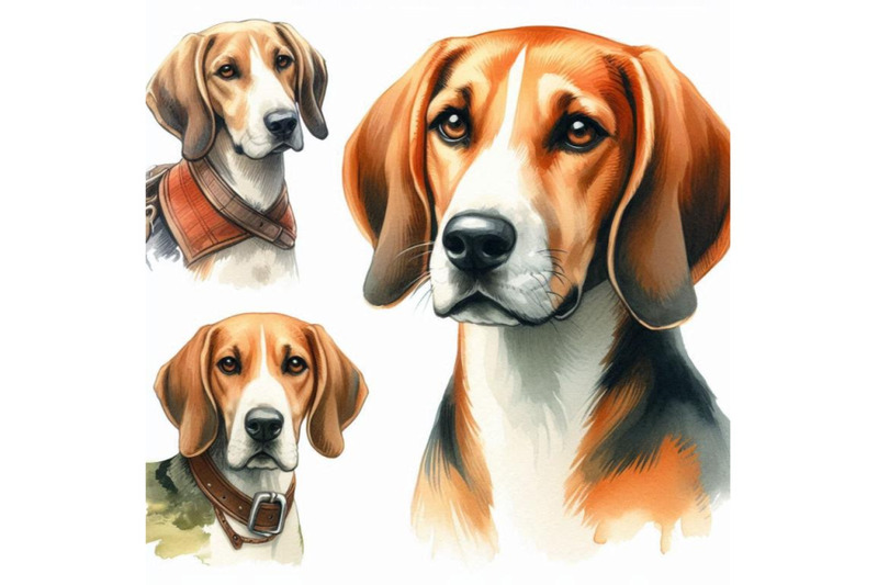 english-foxhound-watercolor-hunting-dog-breed-clipart