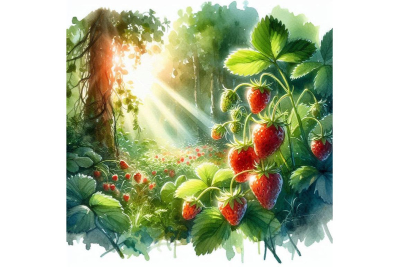 forest-strawberries-watercolor-illustration