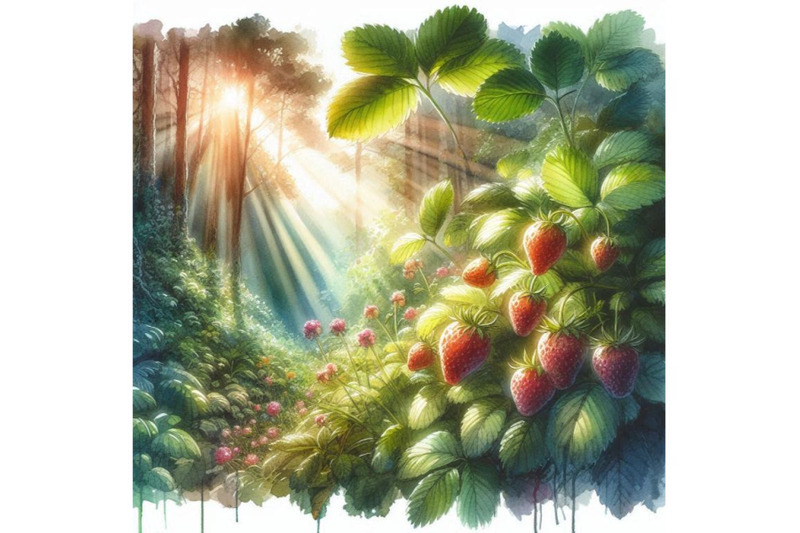 forest-strawberries-watercolor-illustration