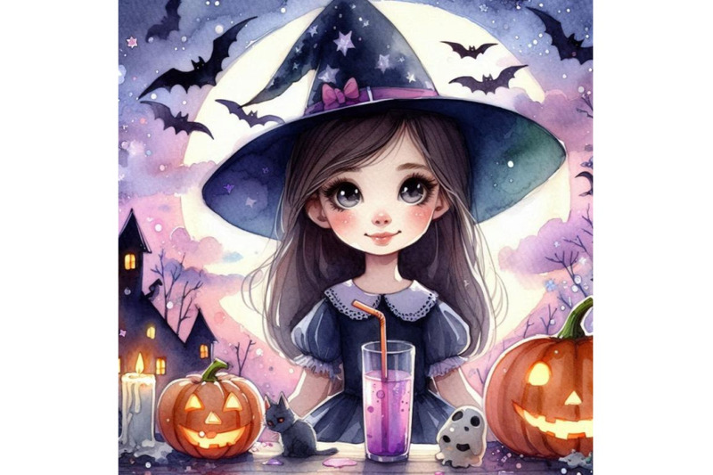 girl-witch-halloween-holiday-halloween-festival-watercolor-hand-pa