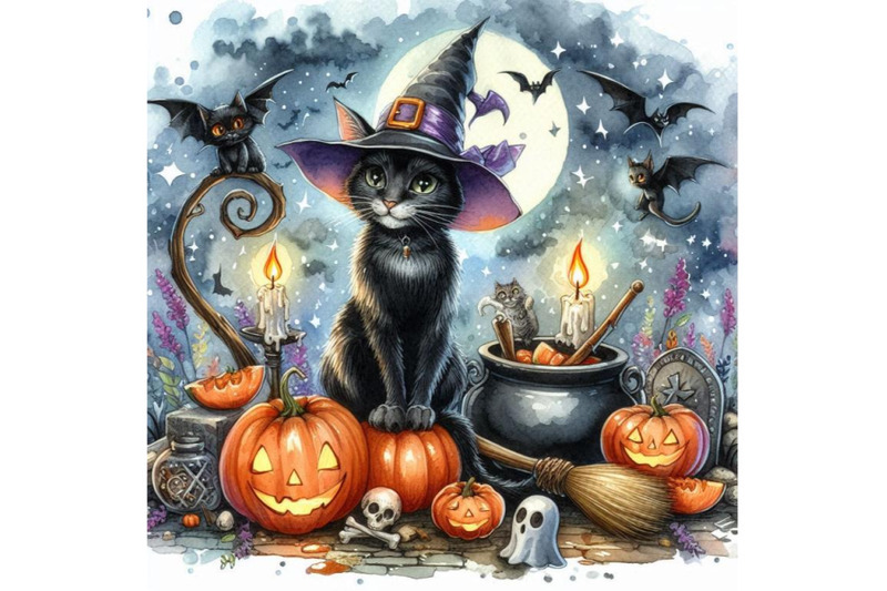 halloween-cat-witch-watercolor-illustration-background