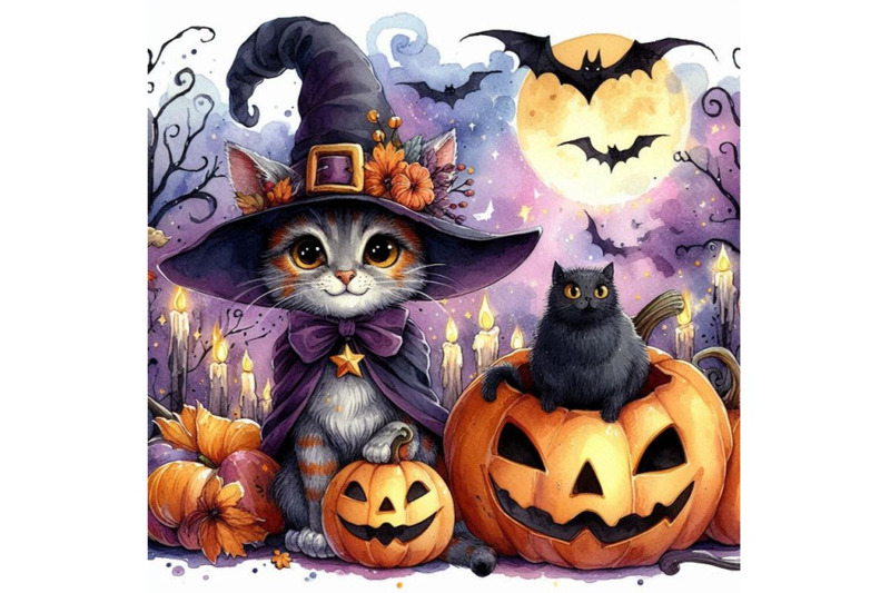 halloween-cat-witch-watercolor-illustration-background