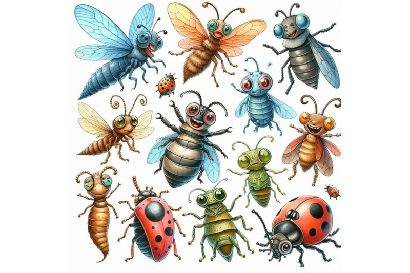 funny-insects-watercolor-cartoon-insect