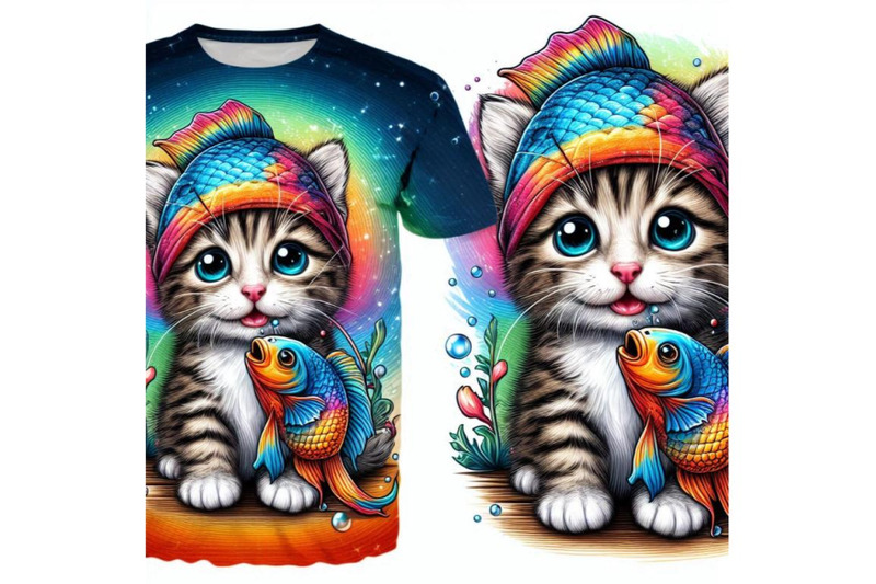 funny-kitten-and-fish-t-shirt-graphics