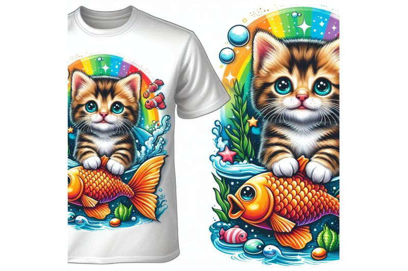 funny-kitten-and-fish-t-shirt-graphics