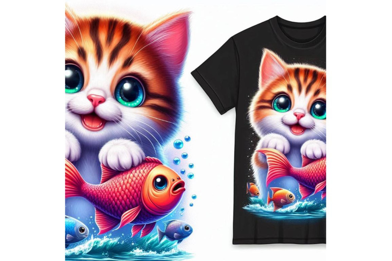 funny-kitten-and-fish-t-shirt-graphics