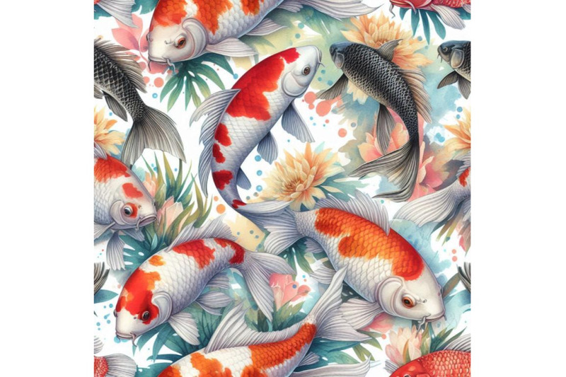 koi-carp-seamless-pattern-watercolor-fish-background-illustration