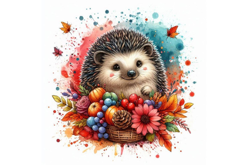 hedgehog-illustration-with-splash-watercolor-textured-b