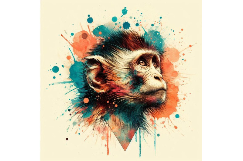 monkey-t-shirt-graphics-monkey-illustration-with-splash-watercolor