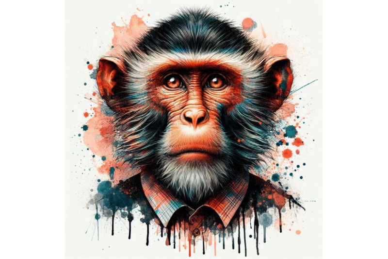 monkey-t-shirt-graphics-monkey-illustration-with-splash-watercolor