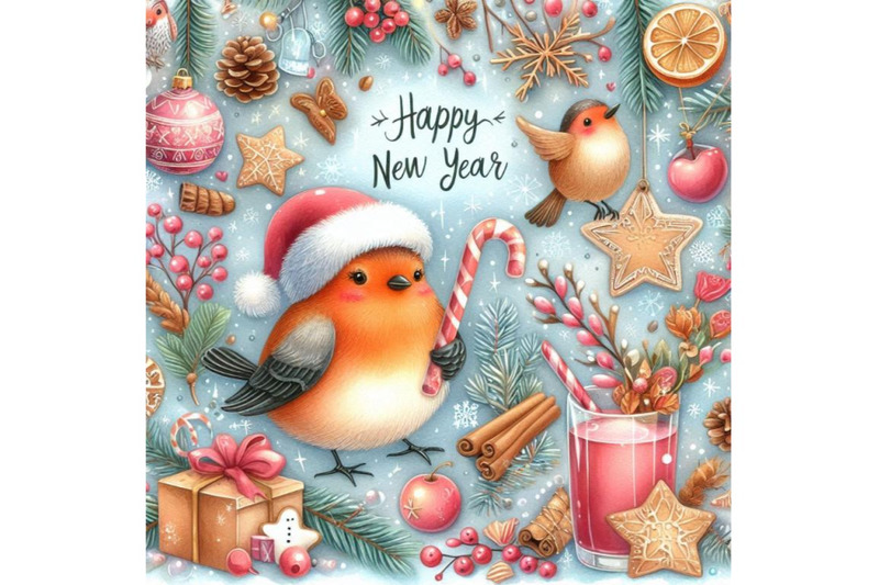 new-year-background-with-winter-elements-and-cute-bird-watercol