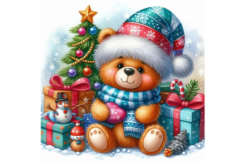 new-year-funny-toy-bear-with-winter-decoration-watercolor