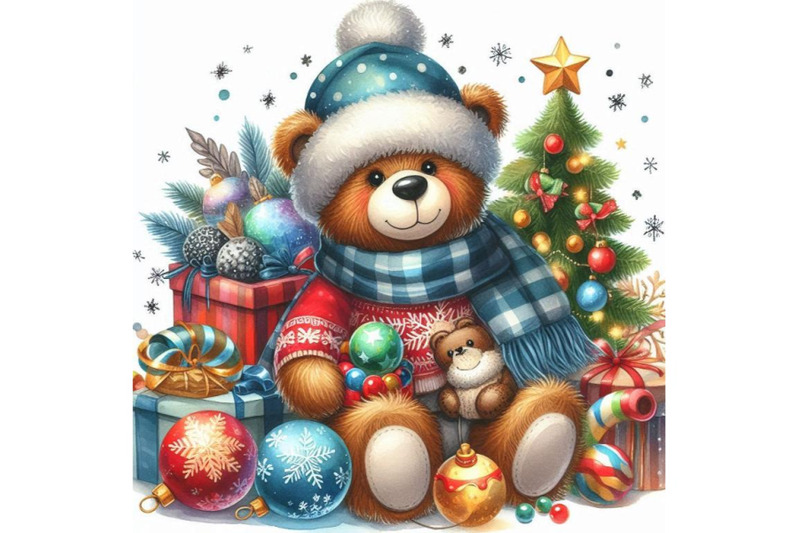 new-year-funny-toy-bear-with-winter-decoration-watercolor