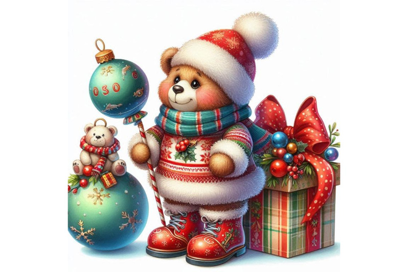 new-year-funny-toy-bear-with-winter-decoration-watercolor