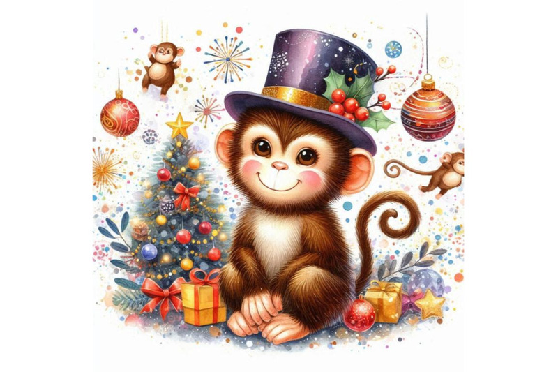 new-year-monkey-illustration-new-year-and-christmas-background